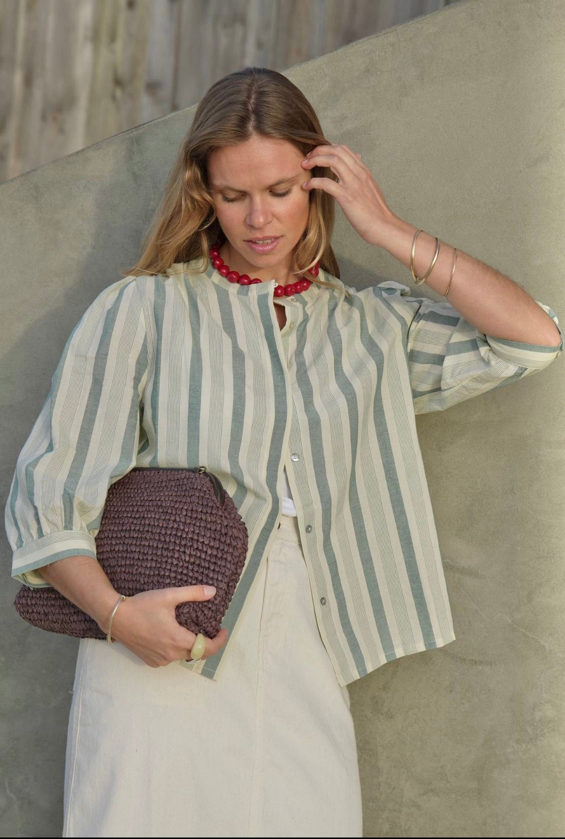 Camisa | Blusa de riscas green