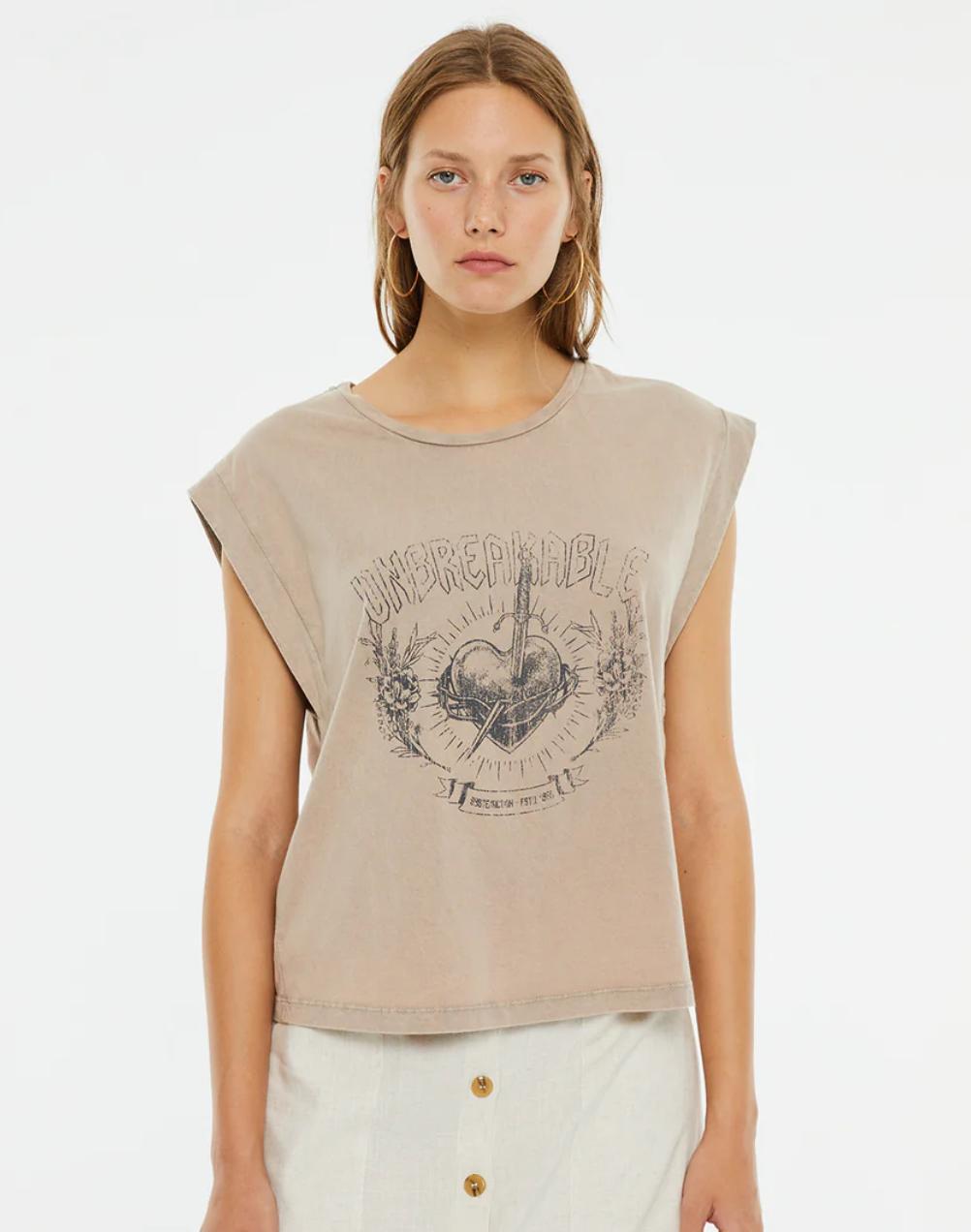T-shirt beje estampada