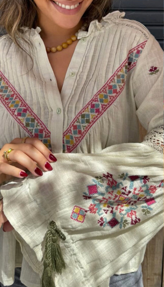Blusa étnica verde aqua