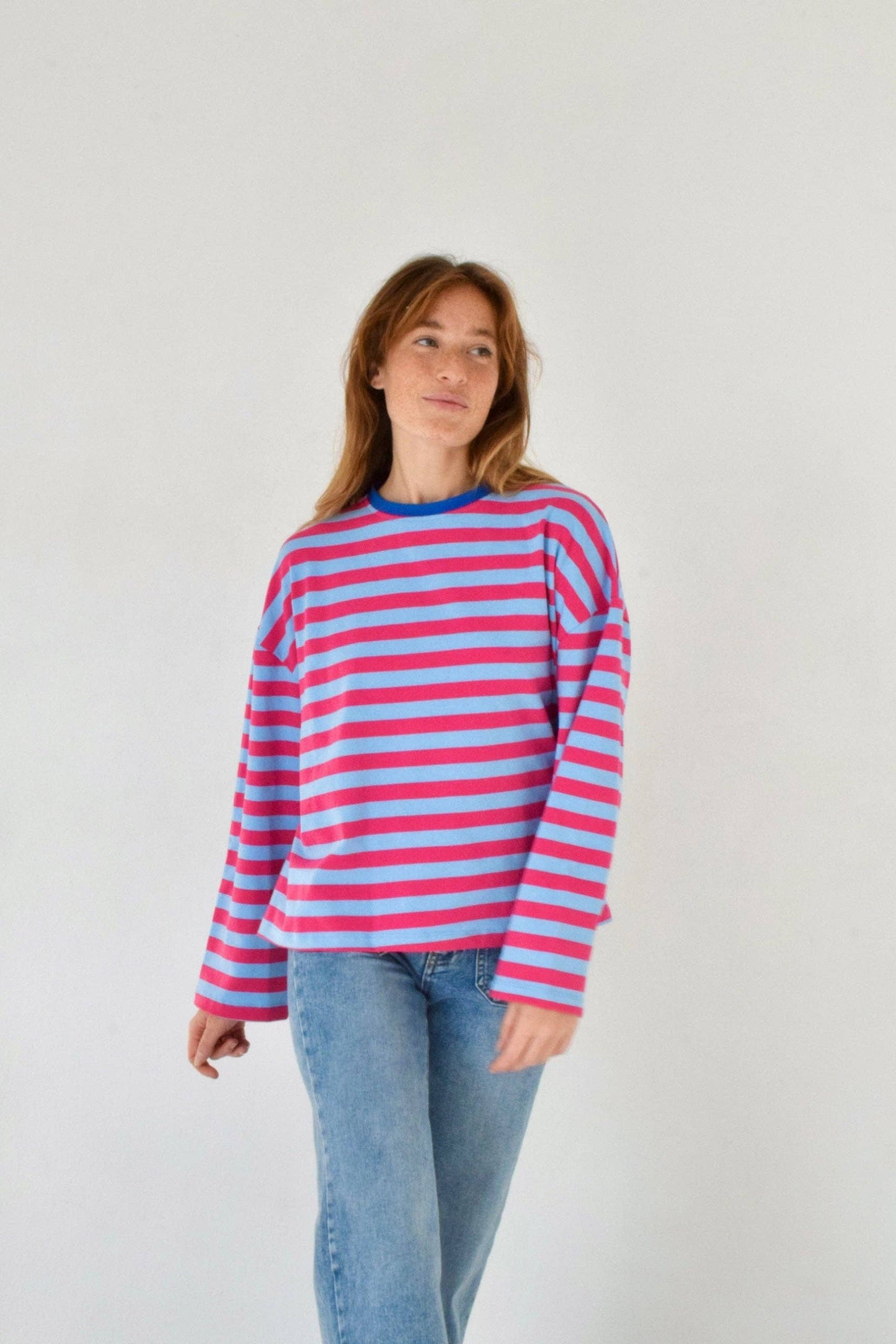 Camiseta Núria celeste e fúcsia: L