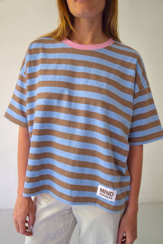 Camiseta Nunu Celeste e Castanha: L