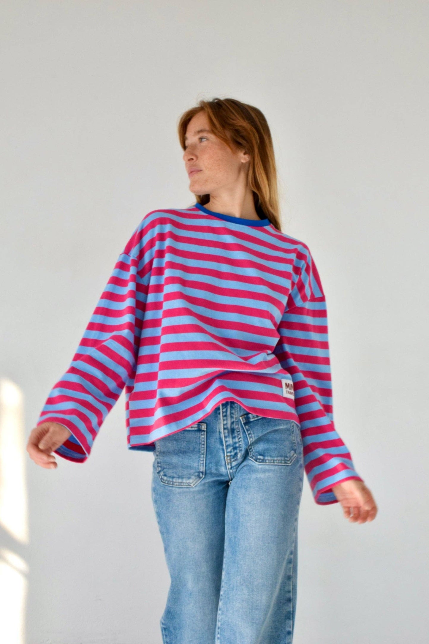 Camiseta Núria celeste e fúcsia: M