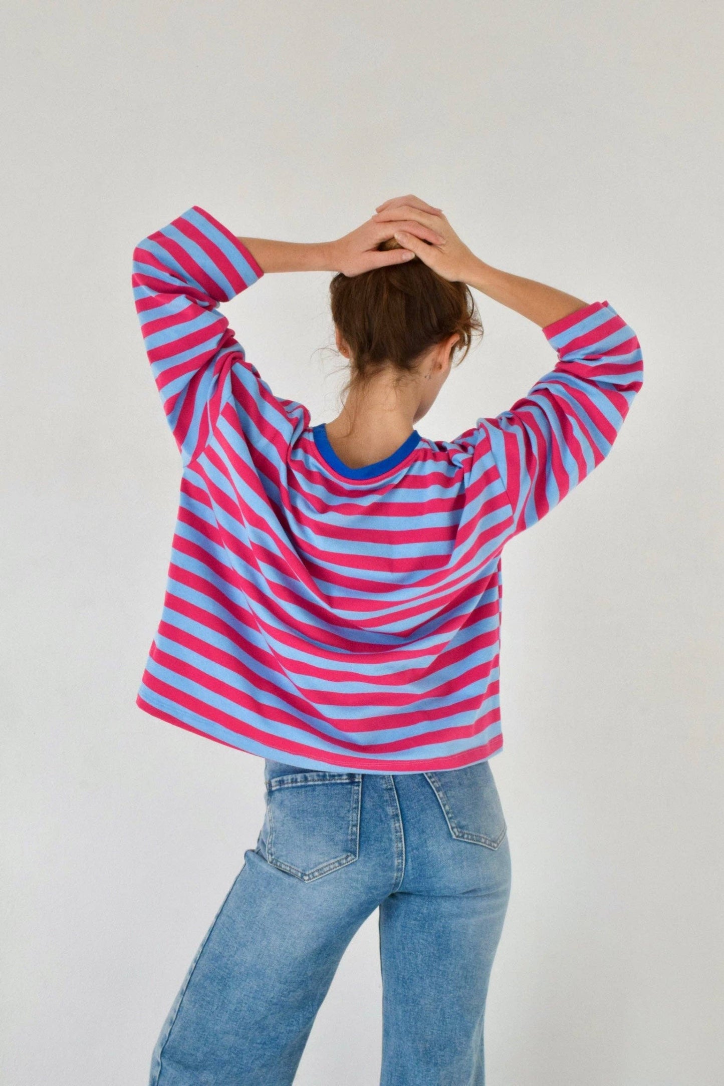Camiseta Núria celeste e fúcsia: M