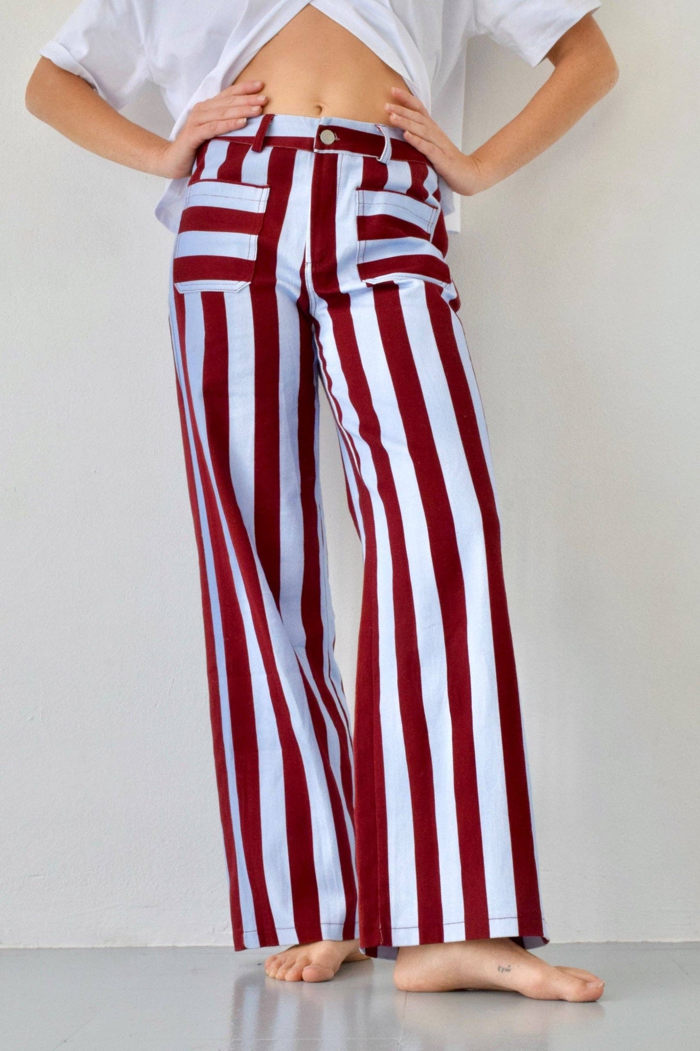 Jeans Valeria Riscas Borgonha e Celeste: 38